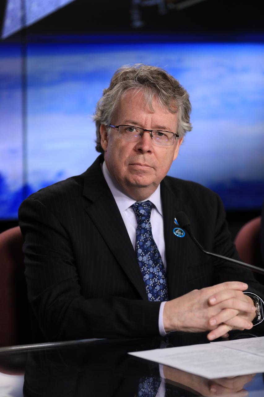 At Vandenberg Air Force Base in California, Steve Volz, director of NOAA’s Satellite and Information Service, speaks to members of the media at a prelaunch news conference for the Joint Polar Satellite System-1, or JPSS-1. Built by Ball Aerospace and Technologies Corp. of Boulder, Colorado, JPSS is the first in a series four next-generation environmental satellites in a collaborative program between the NOAA and NASA. Liftoff atop a United Launch Alliance Delta II rocket is scheduled to take place from Vandenberg's Space Launch Complex 2 at 1:47 a.m. PST (4:47 a.m. EST), on Nov. 14, 2017.