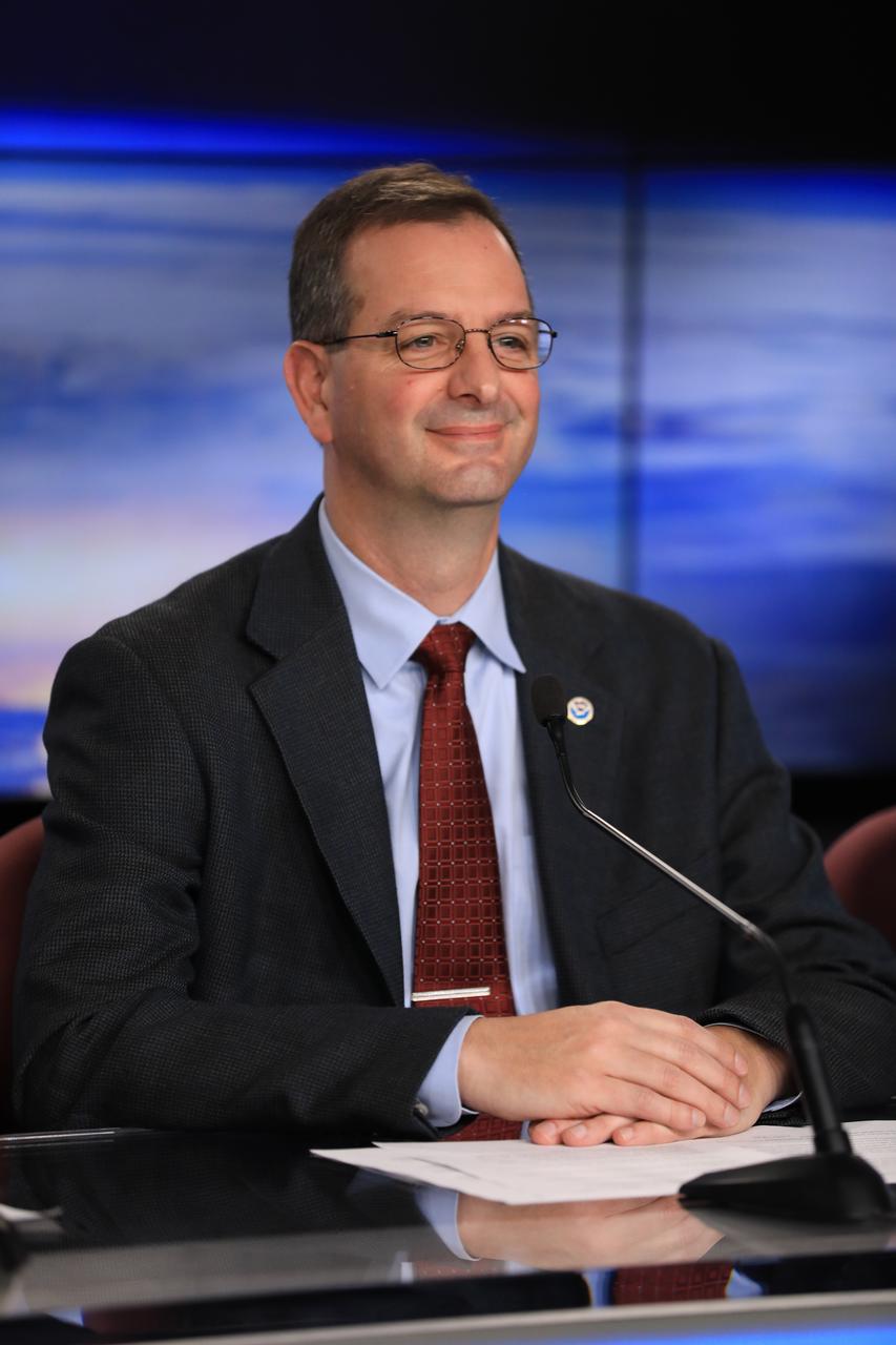 At Vandenberg Air Force Base in California, Joe Pica, director of NOAA’s National Weather Service Office of Observations, speaks to members of the media during a briefing focused on research planned for the Joint Polar Satellite System-1, or JPSS-1. Built by Ball Aerospace and Technologies Corp. of Boulder, Colorado, JPSS is the first in a series four next-generation environmental satellites in a collaborative program between the NOAA and NASA. Liftoff atop a United Launch Alliance Delta II rocket is scheduled to take place from Vandenberg's Space Launch Complex 2 at 1:47 a.m. PST (4:47 a.m. EST), on Nov. 14, 2017.