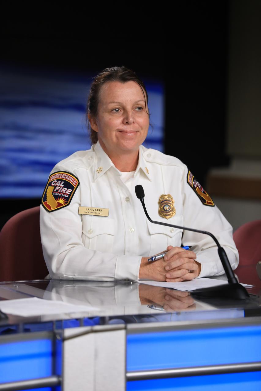 At Vandenberg Air Force Base in California, Jana Luis, division chief Predictive Services at the California Department of Forestry and Fire Protection, speaks to members of the media during a briefing focused on research planned for the Joint Polar Satellite System-1, or JPSS-1. Built by Ball Aerospace and Technologies Corp. of Boulder, Colorado, JPSS is the first in a series four next-generation environmental satellites in a collaborative program between the NOAA and NASA. Liftoff atop a United Launch Alliance Delta II rocket is scheduled to take place from Vandenberg's Space Launch Complex 2 at 1:47 a.m. PST (4:47 a.m. EST), on Nov. 14, 2017.