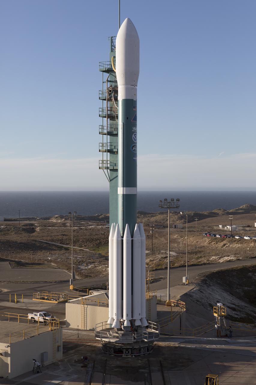 At Vandenberg Air Force Base in California, the gantry rolls back at Space Launch Complex 2 in preparation for the liftoff of the Joint Polar Satellite System-1, or JPSS-1, spacecraft. The United Launch Alliance Delta II rocket now is poised to boost the satellite to a polar orbit. Built by Ball Aerospace and Technologies Corp. of Boulder, Colorado, JPSS is the first in a series four next-generation environmental satellites in a collaborative program between NOAA and NASA. The satellite is scheduled to liftoff at 1:47 a.m. PST (4:47 a.m. EST), on Nov. 14, 2017.