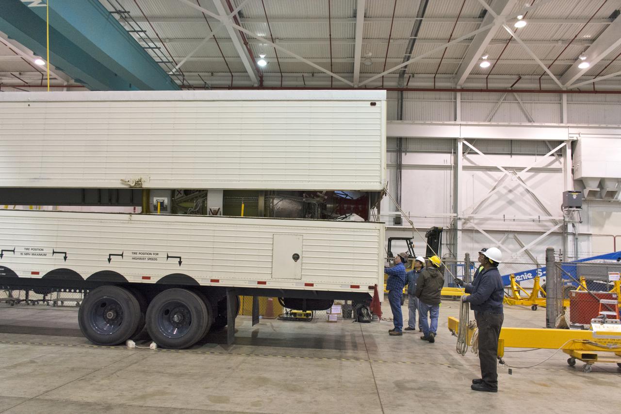 The United Launch Alliance Delta II second stage arrived at NASA's Building 1555 at Vandenberg Air Force Base in California. Technicians are assisting in offloading it and preparing it for transport to the horizontal processing facility at Space Launch Complex-2. NASA's Ice, Cloud and land Elevation Satellite-2 (ICESat-2) will launch later this year on the final Delta II rocket. ICESat-2 will measure the height of a changing Earth, one laser pulse at a time, 10,000 laser pulses a second. The satellite will carry a single instrument, the Advanced Topographic Laser Altimeter System. ICESat-2 will help scientists investigate why, and how much our planet's frozen and icy areas, called the cryosphere, is changing in a warming climate. 