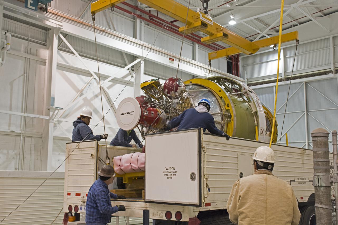 The United Launch Alliance Delta II second stage arrived at NASA's Building 1555 at Vandenberg Air Force Base in California. Technicians assist as a crane lifts the second stage up from the base of its shipping container. It will be prepared for transport to the horizontal processing facility at Space Launch Complex-2. NASA's Ice, Cloud and land Elevation Satellite-2 (ICESat-2) will launch later this year on the final Delta II rocket. ICESat-2 will measure the height of a changing Earth, one laser pulse at a time, 10,000 laser pulses a second. The satellite will carry a single instrument, the Advanced Topographic Laser Altimeter System. ICESat-2 will help scientists investigate why, and how much our planet's frozen and icy areas, called the cryosphere, is changing in a warming climate. 