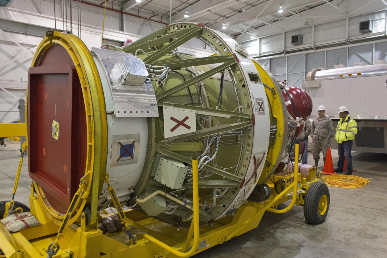 Inside NASA's Building 1555 at Vandenberg Air Force Base in California, the United Launch Alliance Delta II second stage is secured on the base of a transporter. The second stage will be moved to the horizontal processing facility at Space Launch Complex-2. NASA's Ice, Cloud and land Elevation Satellite-2 (ICESat-2) will launch later this year on the final Delta II rocket. ICESat-2 will measure the height of a changing Earth, one laser pulse at a time, 10,000 laser pulses a second. The satellite will carry a single instrument, the Advanced Topographic Laser Altimeter System. ICESat-2 will help scientists investigate why, and how much our planet's frozen and icy areas, called the cryosphere, is changing in a warming climate