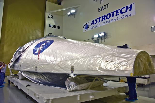 NASA image: InSight Atlas V Fairing Arrival, Offload, and Unbagging