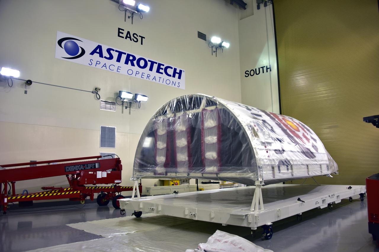 The United Launch Alliance (ULA) payload fairing for NASA's upcoming Interior Exploration using Seismic Investigations, Geodesy and Heat Transport, or InSight, mission to land on Mars has just arrived at the Astrotech facility at Vandenberg Air Force Base in California. InSight is the first mission to explore the Red Planet's deep interior. It will investigate processes that shaped the rocky planets of the inner solar system including Earth. Liftoff atop a ULA Atlas V rocket is scheduled for May 5, 2018.