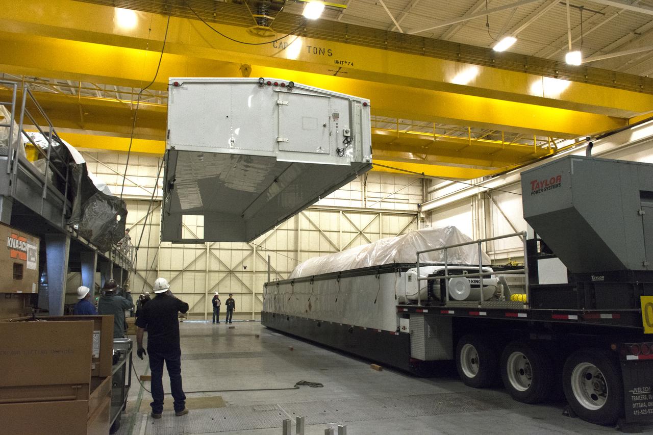 Inside Building B7525 at Vandenberg Air Force Base in California, the Centaur upper stage for a United Launch Alliance Atlas V rocket is offloaded from a transport truck. The launch vehicle will send NASA's Interior Exploration using Seismic Investigations, Geodesy and Heat Transport, or InSight, spacecraft to land on Mars. InSight is the first mission to explore the Red Planet's deep interior. It will investigate processes that shaped the rocky planets of the inner solar system including Earth. Liftoff from Vandenberg is scheduled for May 5, 2018.