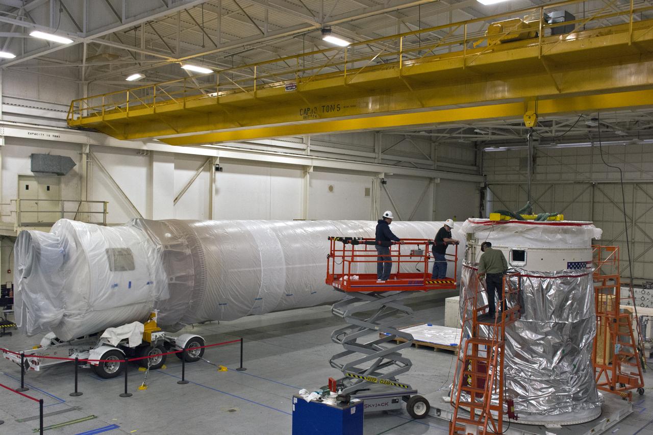 Inside Building B7525 at Vandenberg Air Force Base in California, the aft stub adapter (ASA) is installed to the interstage adapter (ISA) for a United Launch Alliance Atlas V rocket. The launch vehicle will send NASA's Interior Exploration using Seismic Investigations, Geodesy and Heat Transport, or InSight, spacecraft to land on Mars. InSight is the first mission to explore the Red Planet's deep interior. It will investigate processes that shaped the rocky planets of the inner solar system including Earth. Liftoff from Vandenberg is scheduled for May 5, 2018.