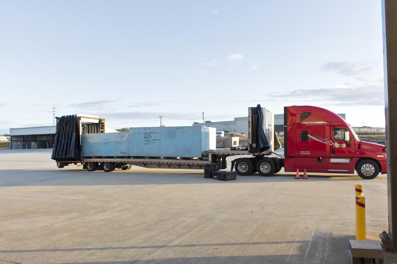At Vandenberg Air Force Base in California, the boattail adaptor interface that will connect the Centaur upper stage to the payload fairing arrives for NASA's upcoming Interior Exploration using Seismic Investigations, Geodesy and Heat Transport, or InSight, mission to land on Mars. InSight will liftoff atop a United Launch Alliance Atlas V rocket to send the spacecraft on the first mission to explore the Red Planet's deep interior. It will investigate processes that shaped the rocky planets of the inner solar system including Earth. Liftoff from Vandenberg is scheduled for May 5, 2018.