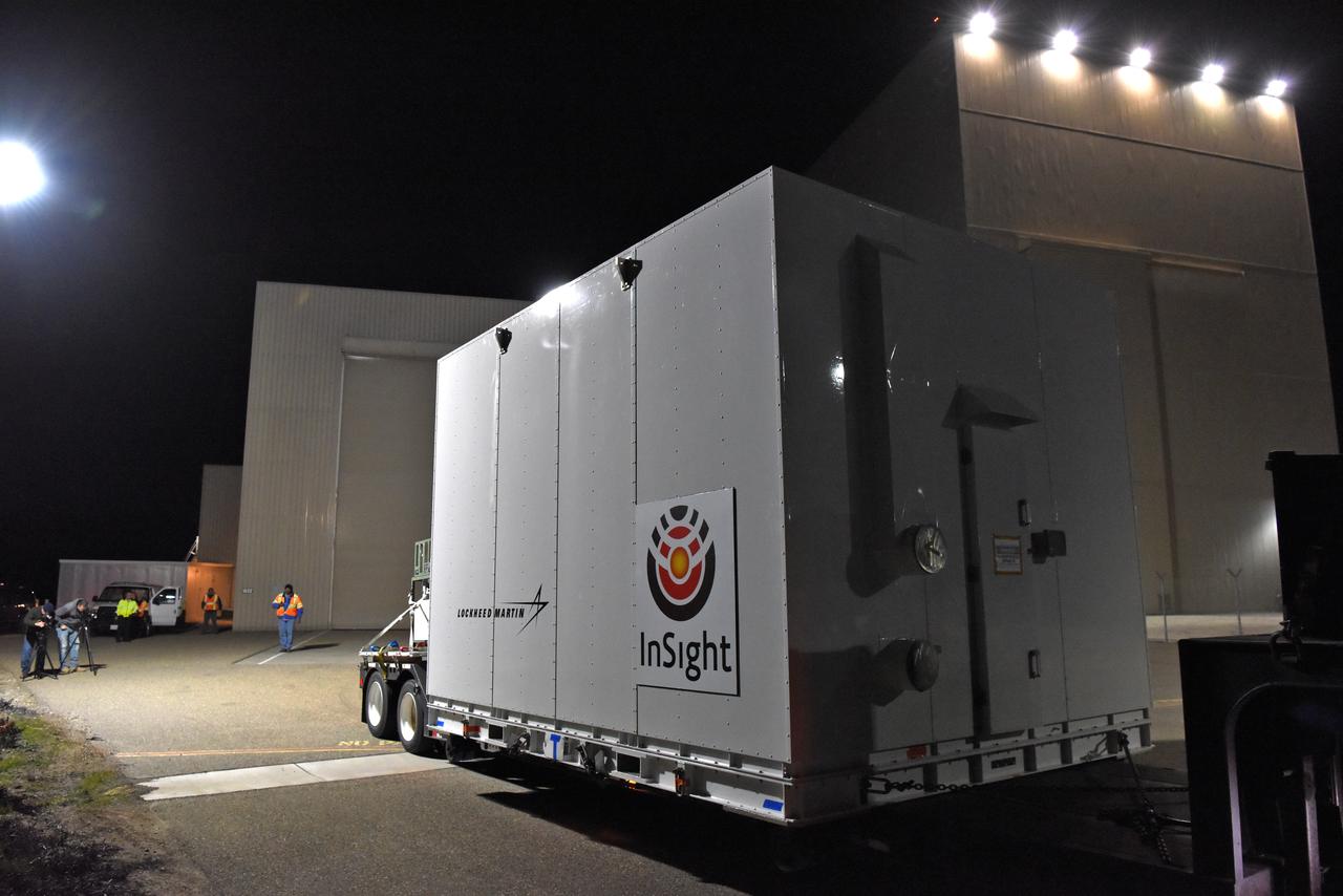 At Vandenberg Air Force Base in California, NASA's Interior Exploration using Seismic Investigations, Geodesy and Heat Transport, or InSight, spacecraft arrives at the Astrotech processing facility. InSight was developed and built by Lockheed-Martin Space Systems in Denver, Colorado, and is scheduled for liftoff is May 5, 2018. InSight is the first mission to land on Mars and explore the Red Planet's deep interior. It will investigate processes that shaped the rocky planets of the inner solar system including Earth.