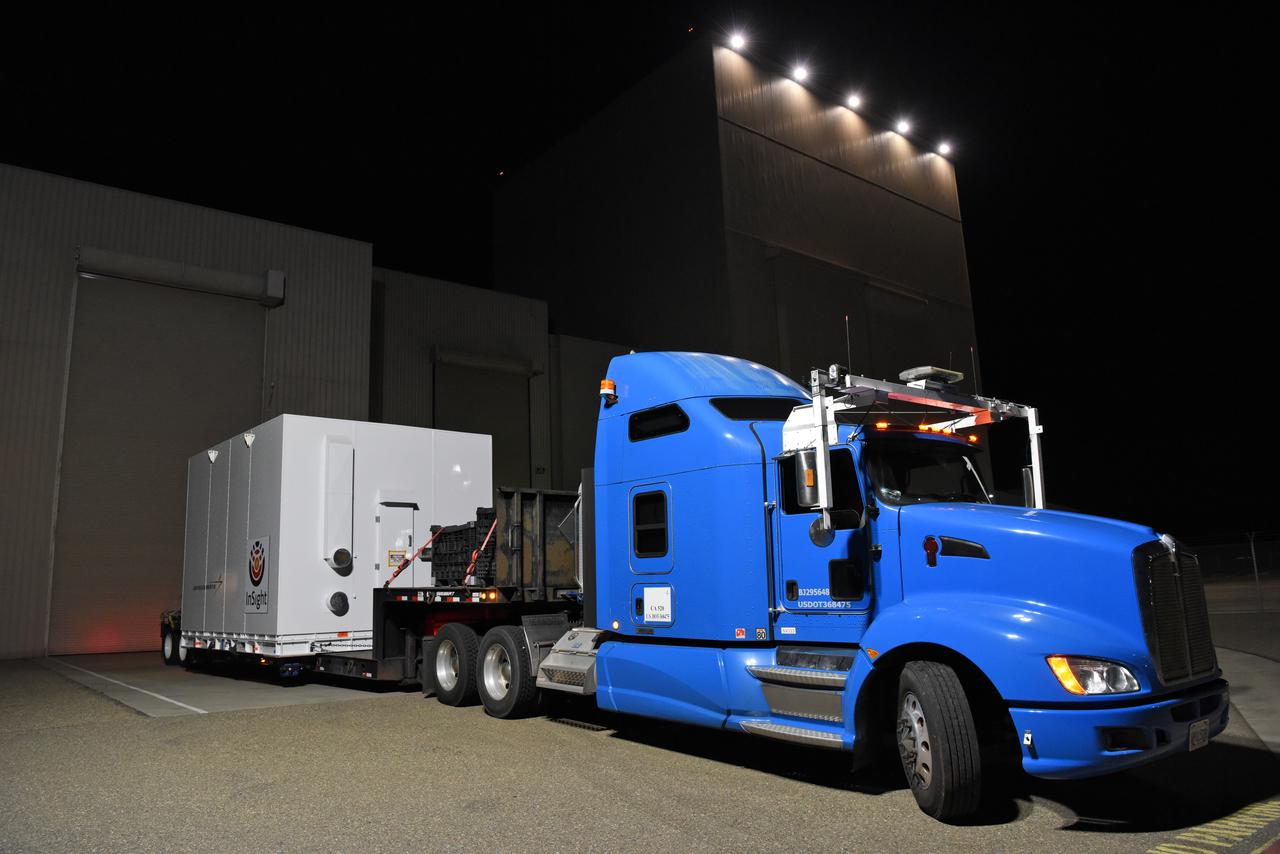 At Vandenberg Air Force Base in California, NASA's Interior Exploration using Seismic Investigations, Geodesy and Heat Transport, or InSight, spacecraft arrives at the Astrotech processing facility. InSight was developed and built by Lockheed-Martin Space Systems in Denver, Colorado, and is scheduled for liftoff is May 5, 2018. InSight is the first mission to land on Mars and explore the Red Planet's deep interior. It will investigate processes that shaped the rocky planets of the inner solar system including Earth.