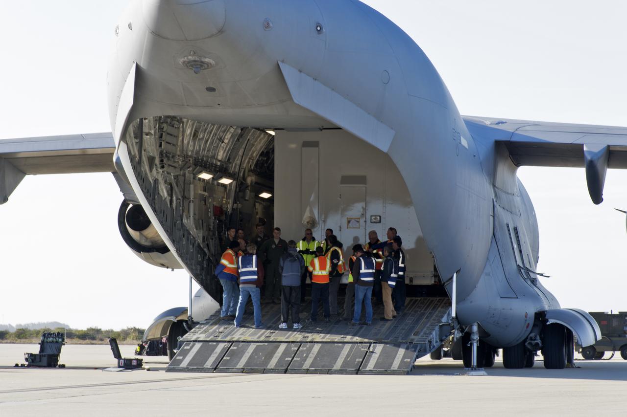 After a U.S. Air Force C-17 aircraft arrived at Vandenberg Air Force Base in California, ground crews offload NASA's Interior Exploration using Seismic Investigations, Geodesy and Heat Transport, or InSight, spacecraft designed to land on Mars. InSight was developed and built by Lockheed-Martin Space Systems in Denver, Colorado, and is scheduled for liftoff is May 5, 2018. InSight is the first mission to explore the Red Planet's deep interior. It will investigate processes that shaped the rocky planets of the inner solar system including Earth. 