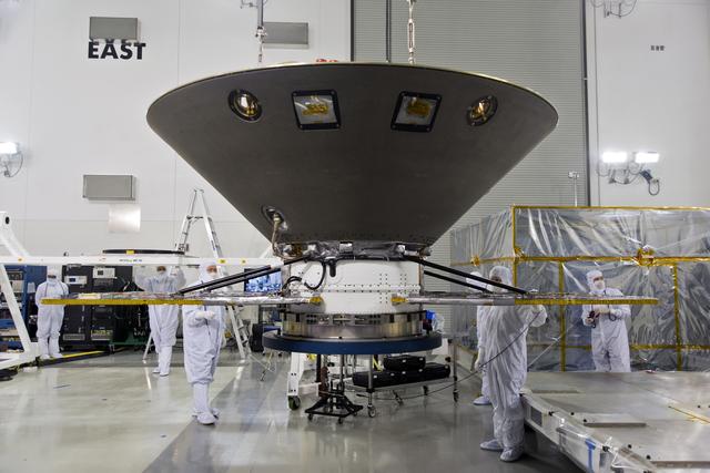 NASA image: InSight Spacecraft Lift to Rotation Fixture