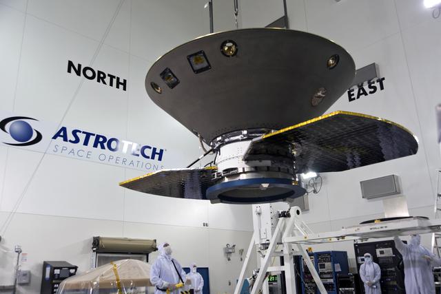 NASA image: InSight Spacecraft Lift to Rotation Fixture