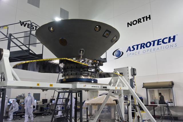 NASA image: InSight Spacecraft Lift to Rotation Fixture