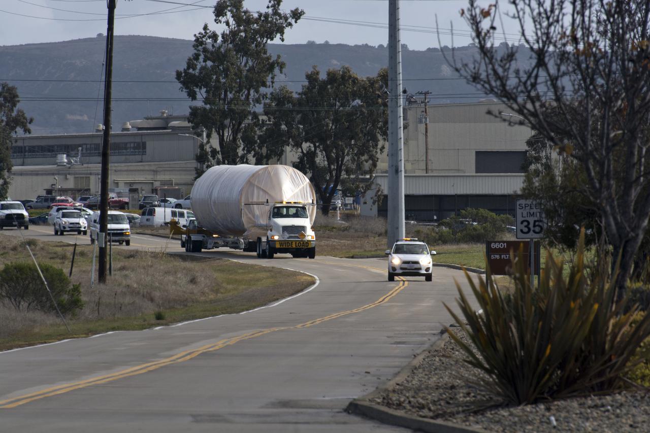 A United Launch Alliance Atlas V booster is transported to Space Launch Complex 3 at Vandenberg Air Force Base in California. The rocket will launch NASA's Interior Exploration using Seismic Investigations, Geodesy and Heat Transport, or InSight, mission to land on Mars. InSight is the first mission to explore the Red Planet's deep interior. It will investigate processes that shaped the rocky planets of the inner solar system including Earth. Liftoff is scheduled for May 5, 2018.
