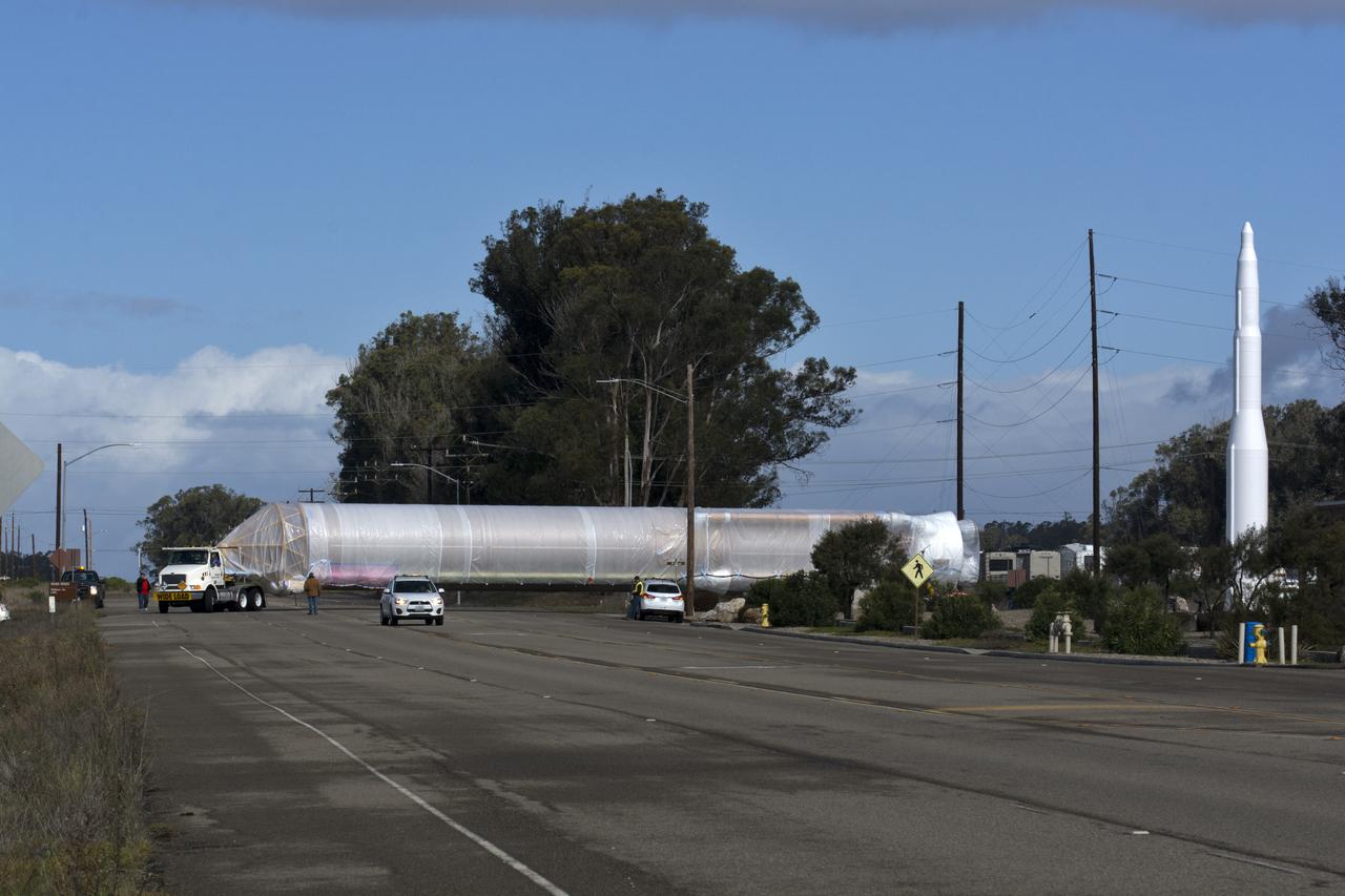A United Launch Alliance Atlas V booster is transported to Space Launch Complex 3 at Vandenberg Air Force Base in California. The rocket will launch NASA's Interior Exploration using Seismic Investigations, Geodesy and Heat Transport, or InSight, mission to land on Mars. InSight is the first mission to explore the Red Planet's deep interior. It will investigate processes that shaped the rocky planets of the inner solar system including Earth. Liftoff is scheduled for May 5, 2018.