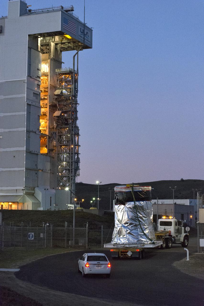 At Vandenberg Air Force Base in California, the aft stub adapter (ASA) and interstage adapter (ISA) for a United Launch Alliance (ULA) Atlas V rocket are transported to Space Launch Complex 3. The launch vehicle will send NASA's Interior Exploration using Seismic Investigations, Geodesy and Heat Transport, or InSight, spacecraft to land on Mars. InSight is the first mission to explore the Red Planet's deep interior. InSight is scheduled for liftoff May 5, 2018. InSight will be the first mission to look deep beneath the Martian surface. It will study the planet's interior by measuring its heat output and listen for marsquakes. InSight will use the seismic waves generated by marsquakes to develop a map of the planet’s deep interior. The resulting insight into Mars’ formation will provide a better understanding of how other rocky planets, including Earth, were created. NASA’s Jet Propulsion Laboratory in Pasadena, California, manages the InSight mission for the agency’s Science Mission Directorate. InSight is part of NASA's Discovery Program, managed by its Marshall Space Flight Center in Huntsville, Alabama. The spacecraft, including cruise stage and lander, was built and tested by Lockheed Martin Space in Denver. Several European partners, including France's space agency, the Centre National d'Étude Spatiales, and the German Aerospace Center, are supporting the mission. United Launch Alliance of Centennial, Colorado, is providing the Atlas V launch service. NASA’s Launch Services Program, based at its Kennedy Space Center in Florida, is responsible for launch management. 