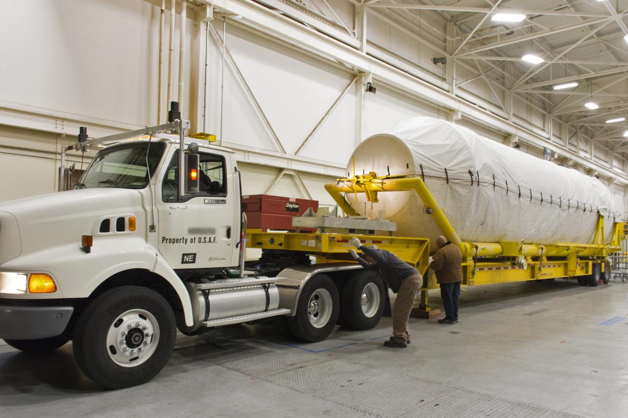 At Vandenberg Air Force Base in California, a United Launch Alliance Centaur upper stage is prepared for transport to Space Launch Complex 3 for mating atop an Atlas V booster. The rocket will launch NASA's Interior Exploration using Seismic Investigations, Geodesy and Heat Transport, or InSight, mission to land on Mars. InSight is the first mission to explore the Red Planet's deep interior. It will investigate processes that shaped the rocky planets of the inner solar system including Earth. Liftoff is scheduled for May 5, 2018.