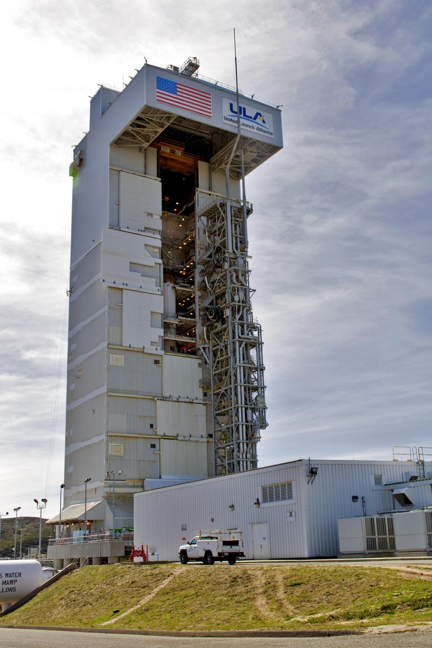 At Space Launch Complex 3 at Vandenberg Air Force Base in California a crane lifts a United Launch Alliance Centaur upper stage for mating atop an Atlas V booster. The rocket will launch NASA's Interior Exploration using Seismic Investigations, Geodesy and Heat Transport, or InSight, mission to land on Mars. InSight is the first mission to explore the Red Planet's deep interior. It will investigate processes that shaped the rocky planets of the inner solar system including Earth. Liftoff is scheduled for May 5, 2018.