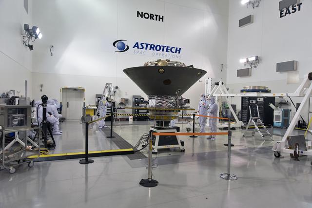 NASA image: InSight Spacecraft Lift to Spin Table & Pre-Spin Processing