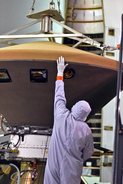 NASA image: InSight Final Flight Installation of Heatshield