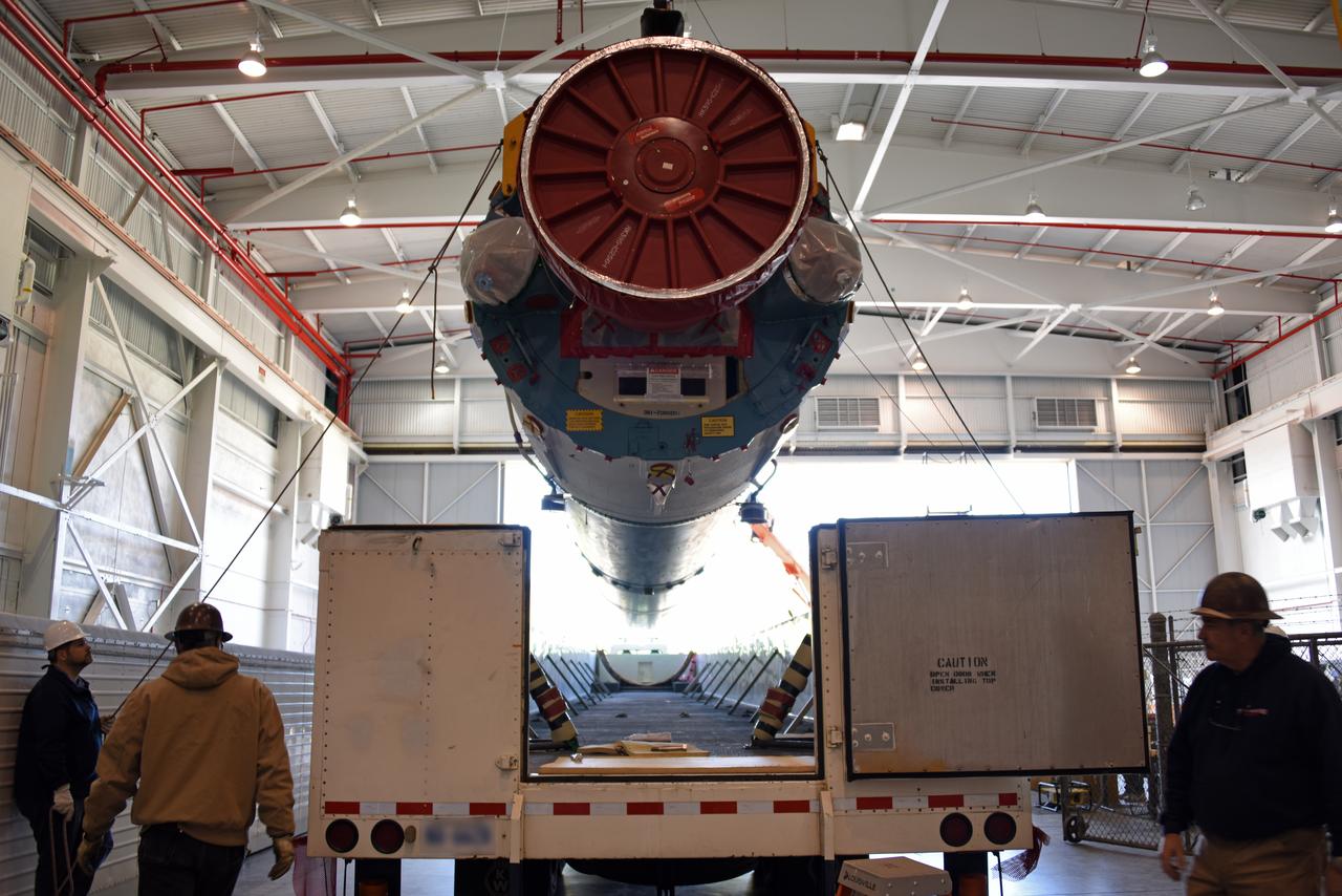 At NASA's Building 836, the Spacecraft Labs Telemetry Station at Vandenberg Air Force Base in California, a United Launch Alliance Delta II booster is removed from its shipping container. After it is offloaded, preliminary checkouts and preflight processing will begin leading to launch of the agency's Ice, Cloud and land Elevation Satellite-2, or ICESat-2. Liftoff from Space Launch Complex-2 at Vandenberg is scheduled for Sept. 12, 2018, and will be the last for the venerable Delta II rocket. Once in orbit, the satellite is designed to measure the height of a changing Earth, one laser pulse at a time, 10,000 laser pulses a second. The satellite will carry a single instrument, the Advanced Topographic Laser Altimeter System. ICESat-2 will help scientists investigate why, and how much, Earth's frozen and icy areas are changing. These area make up Earth's the cryosphere.