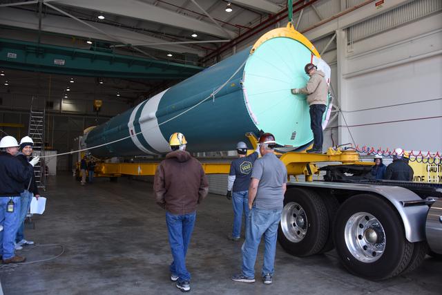 NASA image: Delta II ICESat-2 Booster Offload onto Transporter