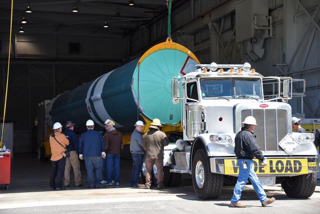 NASA image: Delta II ICESat-2 Booster Offload onto Transporter
