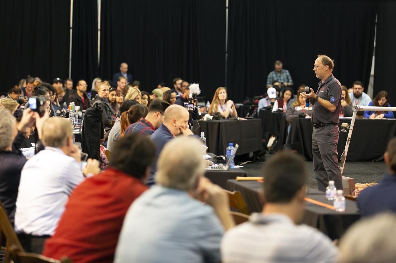 During a prelaunch briefing at Vandenberg Air Force Base in California, Bruce Banerdt, InSight Principal Investigator at NASA's Jet Propulsion Laboratory, speaks to members of the media. The presentation focused on NASA's Interior Exploration using Seismic Investigations, Geodesy and Heat Transport, or InSight, Mars lander. InSight is scheduled for liftoff May 5, 2018, atop a United Launch Alliance (ULA) Atlas V rocket from Space Launch Complex 3 at Vandenberg. The spacecraft will be the first mission to look deep beneath the Martian surface studying the planet's interior by measuring its heat output and listen for marsquakes.