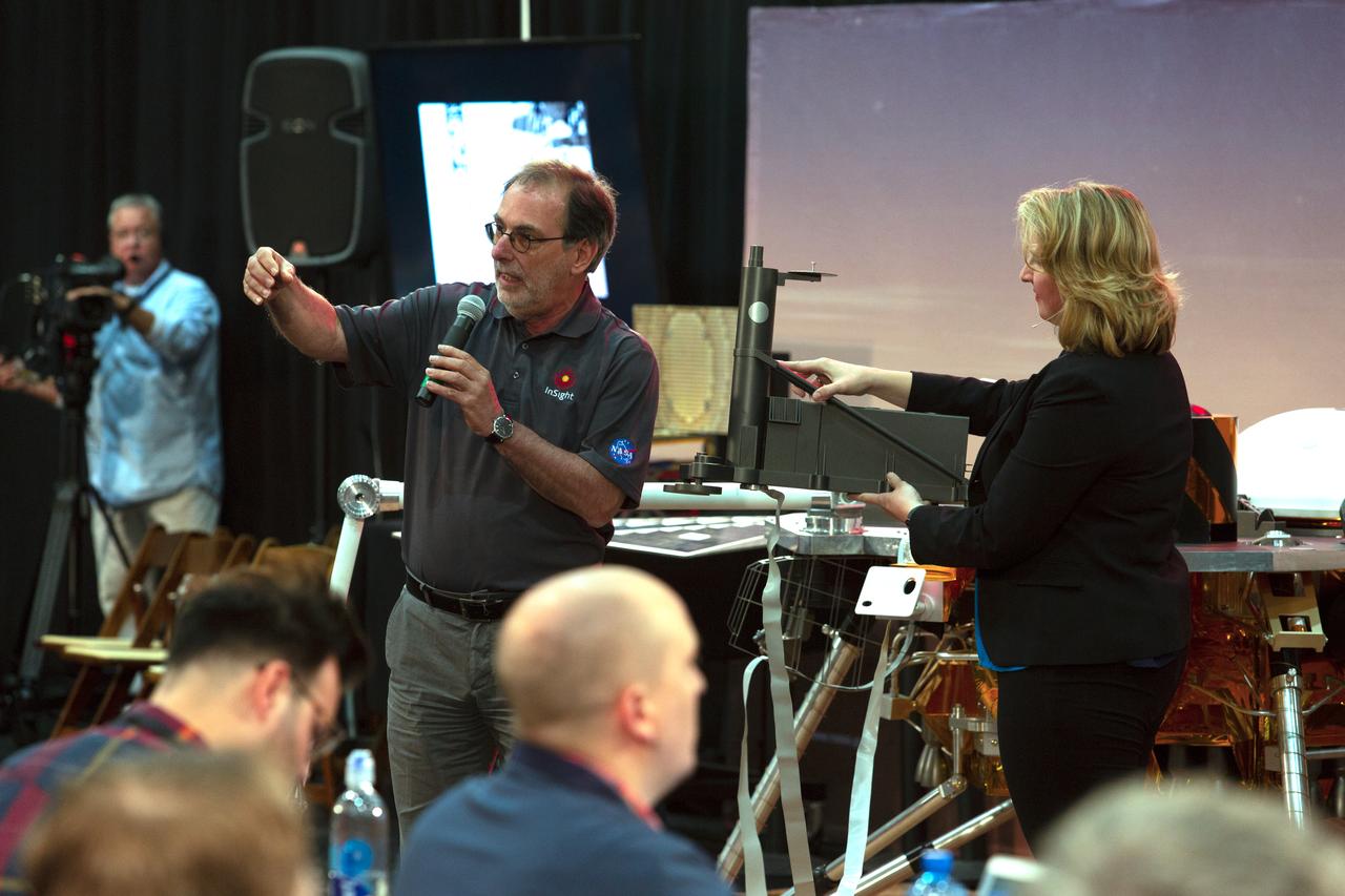 During a prelaunch briefing at Vandenberg Air Force Base in California, Tilman Spohn, HP3 Investigation Lead with the Institute of Planetary Research at the German Aerospace Center, speaks to members of the media. The presentation focused on NASA's Interior Exploration using Seismic Investigations, Geodesy and Heat Transport, or InSight, Mars lander. InSight is scheduled for liftoff May 5, 2018, atop a United Launch Alliance (ULA) Atlas V rocket from Space Launch Complex 3 at Vandenberg. The spacecraft will be the first mission to look deep beneath the Martian surface studying the planet's interior by measuring its heat output and listen for marsquakes.