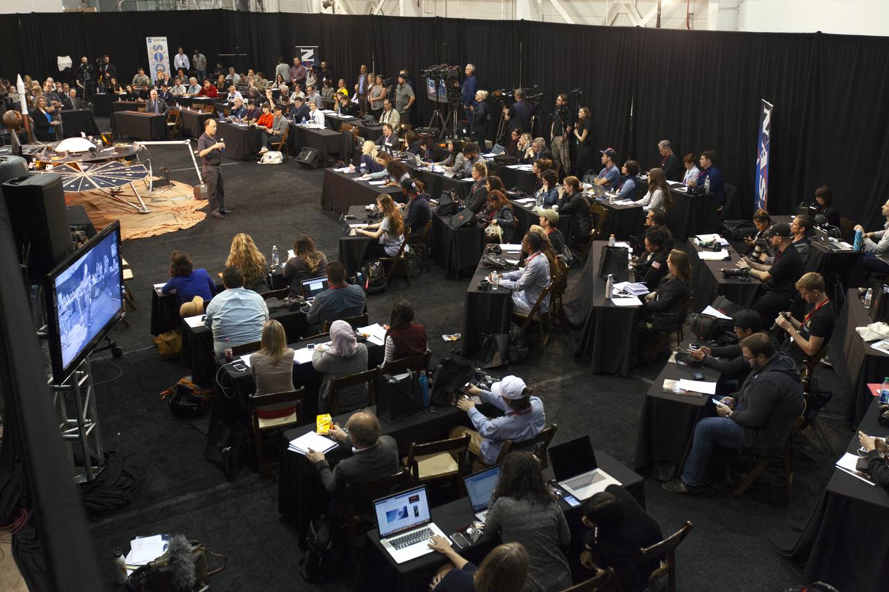 Members of the media and social media participants attended the NASA's Interior Exploration using Seismic Investigations, Geodesy and Heat Transport, or InSight, prelaunch briefing at Vandenberg Air Force Base in California. The presentation focused on InSight Mars lander. InSight is scheduled for liftoff May 5, 2018, atop a United Launch Alliance (ULA) Atlas V rocket from Space Launch Complex 3 at Vandenberg. The spacecraft will be the first mission to look deep beneath the Martian surface studying the planet's interior by measuring its heat output and listen for marsquakes.