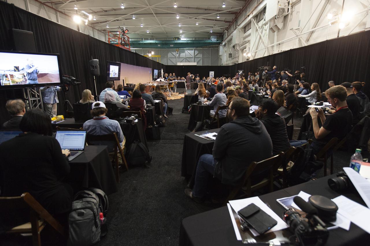 Members of the media and social media participants attended the NASA's Interior Exploration using Seismic Investigations, Geodesy and Heat Transport, or InSight, prelaunch briefing at Vandenberg Air Force Base in California. The presentation focused on InSight Mars lander. InSight is scheduled for liftoff May 5, 2018, atop a United Launch Alliance (ULA) Atlas V rocket from Space Launch Complex 3 at Vandenberg. The spacecraft will be the first mission to look deep beneath the Martian surface studying the planet's interior by measuring its heat output and listen for marsquakes.