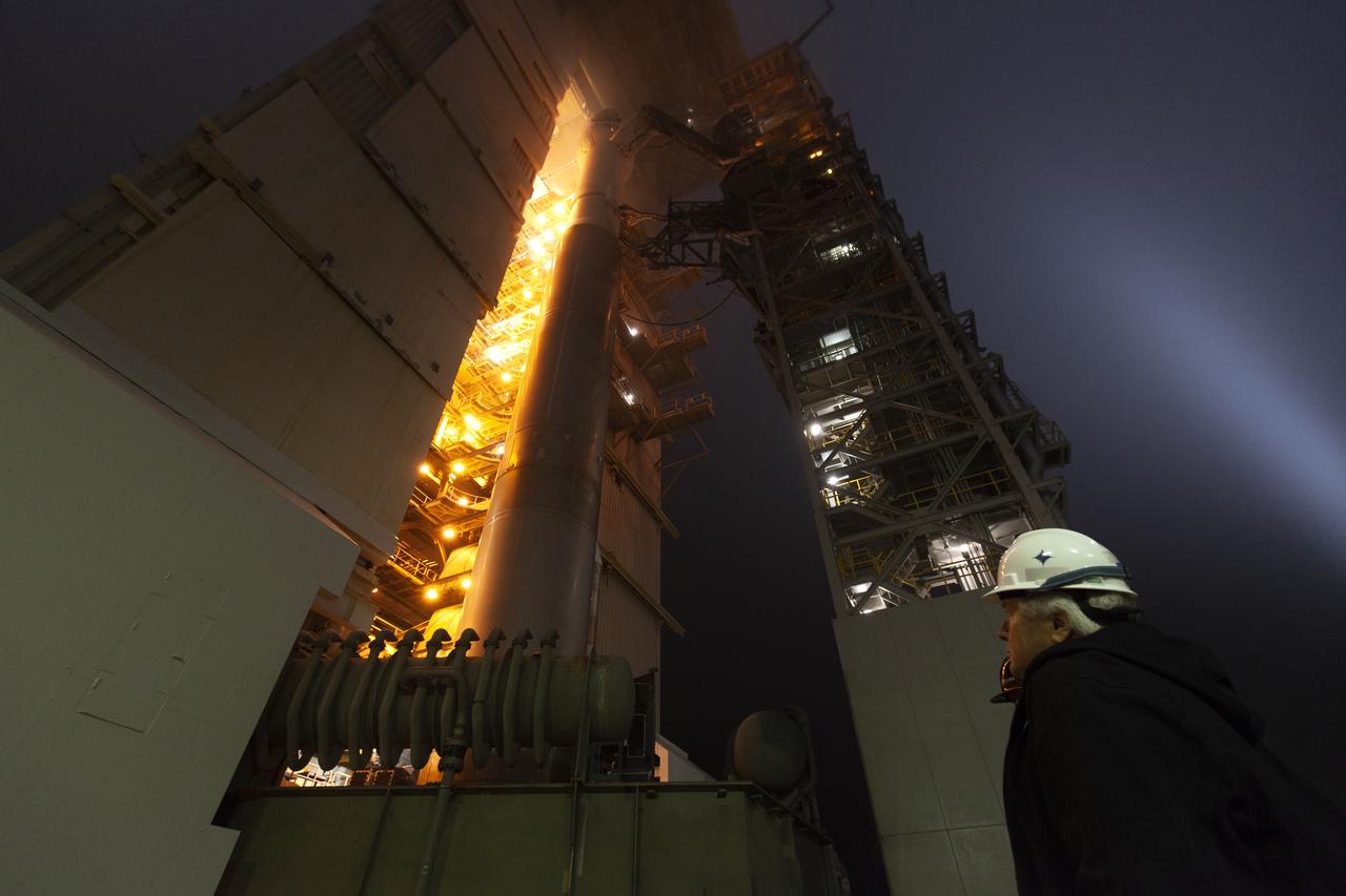 At Vandenberg Air Force Base in California, the gantry rolls back at Space Launch Complex 3 in preparation for the liftoff of NASA's Interior Exploration using Seismic Investigations, Geodesy and Heat Transport, or InSight, Mars lander. The United Launch Alliance Atlas V rocket now is poised to boost the spacecraft with liftoff scheduled for 4:05 a.m. PDT (7:05 a.m. EDT). InSight will be the first mission to look deep beneath the Martian surface. It will study the planet's interior by measuring its heat output and listen for marsquakes. InSight will use the seismic waves generated by marsquakes to develop a map of the planet’s deep interior. The resulting insight into Mars’ formation will provide a better understanding of how other rocky planets, including Earth, were created.