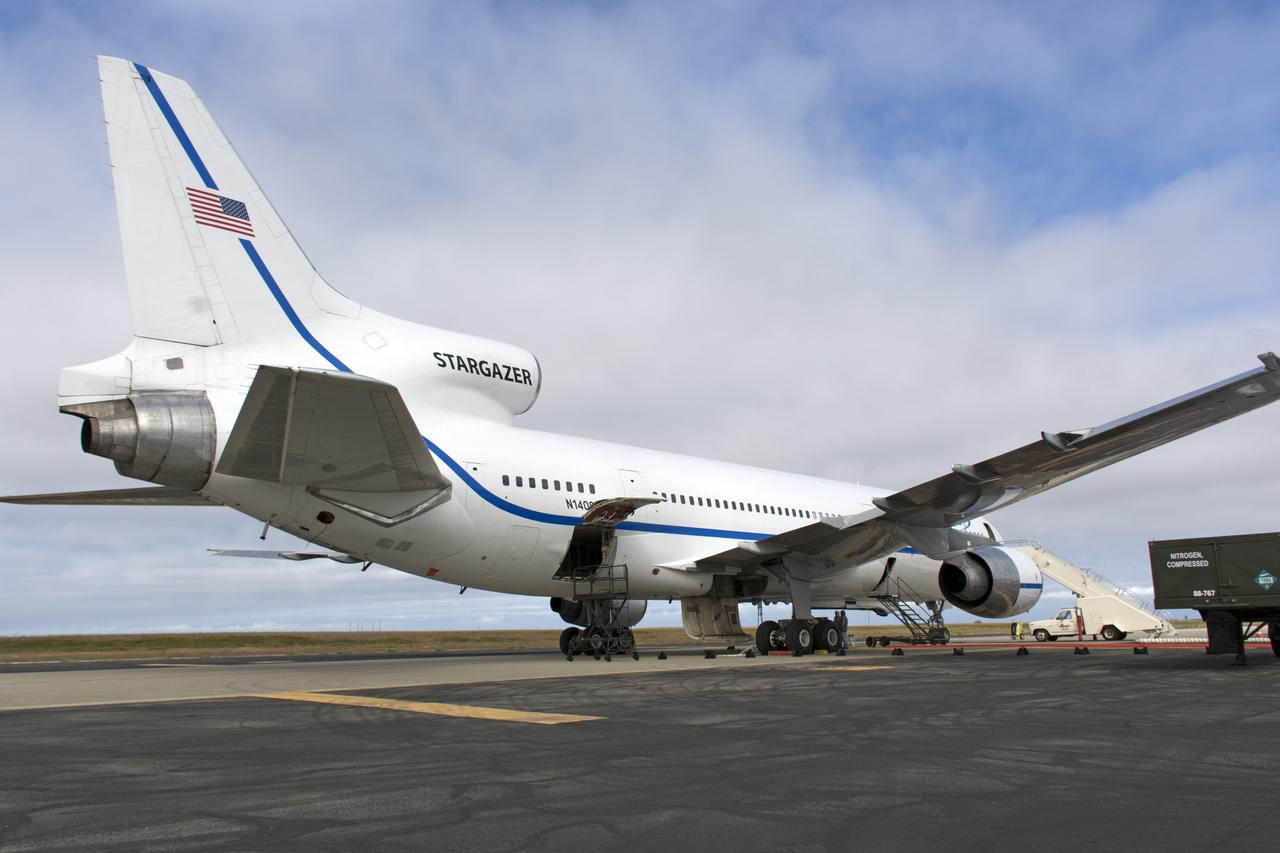 Northrop Grumman's L-1011 Stargazer aircraft is at the hot pad at Vandenberg Air Force Base in California on May 26, 2018. Preparations are underway to attach the company's Pegasus XL rocket, containing NASA's Ionospheric Connection Explorer (ICON), beneath the aircraft. The explorer will launch on June 15, 2018, from Kwajalein Atoll in the Marshall Islands (June 14 in the continental United States). ICON will study the frontier of space - the dynamic zone high in Earth's atmosphere where terrestrial weather from below meets space weather above. The explorer will help determine the physics of Earth's space environment and pave the way for mitigating its effects on our technology, communications systems and society.