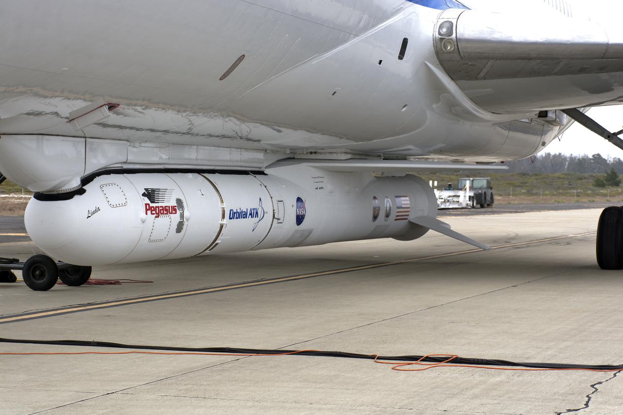 Northrop Grumman's L-1011 Stargazer is being readied for takeoff June 6, 2018, from the hot pad at Vandenberg Air Force Base in California.  The company's Pegasus XL rocket, containing NASA's Ionospheric Connection Explorer (ICON), is attached beneath the aircraft. The explorer will launch on June 15, 2018, from Kwajalein Atoll in the Marshall Islands (June 14 in the continental United States). ICON will study the frontier of space - the dynamic zone high in Earth's atmosphere where terrestrial weather from below meets space weather above. The explorer will help determine the physics of Earth's space environment and pave the way for mitigating its effects on our technology, communications systems and society.