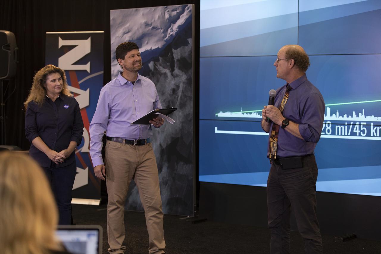 Doug McLennan, ICESat-2 project manager, NASAâ€™s Goddard Space Flight Center, speaks to members of the news media and social media participants during a prelaunch mission briefing for NASA's Ice, Cloud and land Elevation Satellite-2 (ICESat-2), a mission to measure the changing height of Earth's ice, on Sept. 13, 2018 at Vandenberg Air Force Base (VAFB) in California. ICESat-2 will launch aboard a United Launch Alliance Delta II, the rocketâ€™s final mission, from Space Launch Complex 2 at VAFB. Launch is scheduled for 8:46 a.m. EDT (5:46 a.m. PDT). 