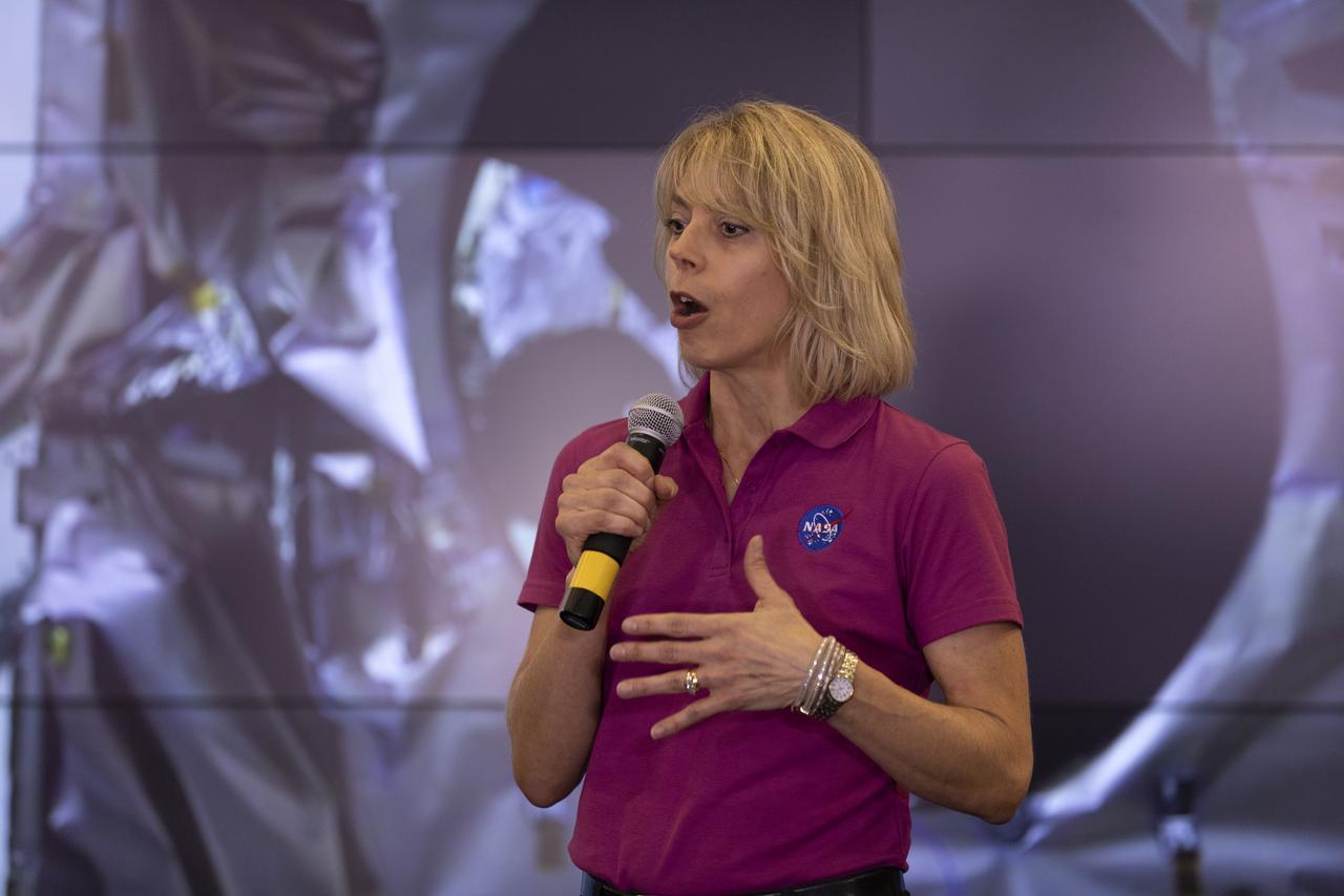 Cathy Richardson, Deputy Program Manager, Earth Science Projects Division, NASA Goddard Space Flight Center, speaks to members of the news media and social media participants during a prelaunch mission briefing for NASA's Ice, Cloud and land Elevation Satellite-2 (ICESat-2), a mission to measure the changing height of Earth's ice, on Sept. 13, 2018 at Vandenberg Air Force Base (VAFB) in California. ICESat-2 will launch aboard a United Launch Alliance Delta II, the rocketâ€™s final mission, from Space Launch Complex 2 at VAFB. Launch is scheduled for 8:46 a.m. EDT (5:46 a.m. PDT). 