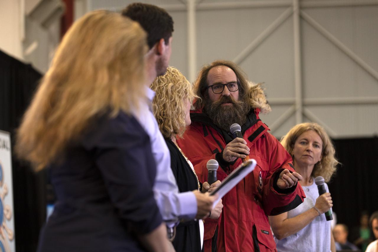 Tom Neumann, ICESat-2 deputy project scientist, NASA's Goddard Space Flight Center, speaks to members of the news media and social media participants during a prelaunch mission briefing for NASA's Ice, Cloud and land Elevation Satellite-2 (ICESat-2), a mission to measure the changing height of Earth's ice, on Sept. 13, 2018 at Vandenberg Air Force Base (VAFB) in California. ICESat-2 will launch aboard a United Launch Alliance Delta II, the rocket’s final mission, from Space Launch Complex 2 at VAFB. Launch is scheduled for 8:46 a.m. EDT (5:46 a.m. PDT). 
