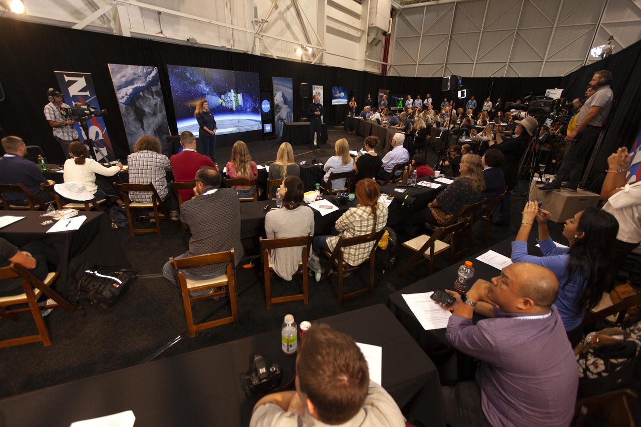 NASA and industry leaders speak to members of the news media and social media participants during a prelaunch mission briefing for NASA's Ice, Cloud and land Elevation Satellite-2 (ICESat-2) on Sept. 13, 2018, at Vandenberg Air Force Base (VAFB) in California. ICESat-2 will launch aboard a United Launch Alliance Delta II, the rocket’s final mission, from Space Launch Complex 2 at VAFB. Launch is scheduled for 8:46 a.m. EDT (5:46 a.m. PDT). The satellite will measure the height of our changing Earth, one laser pulse at a time, 10,000 laser pulses per second. ICESat-2 will provide scientists with height measurements that create a global portrait of Earth's third dimension, gathering date that can precisely track changes of terrain, including glaciers, sea ice and forests.