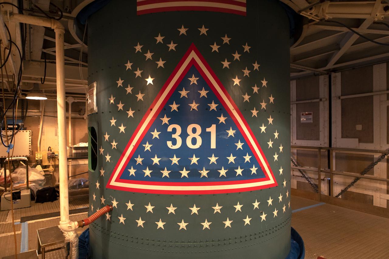 Stars are in view on the first stage of the United Launch Alliance Delta II rocket at Space Launch Complex 2 at Vandenberg Air Force Base in California, on Sept. 13, 2018. Historically, each Delta rocket used to notate the number of launches within the program, beginning in May, 1960, with the first Delta I. This practice was brought back for the final Delta II launch of ICESat-2. The “381” on the rocket signifies that this will be the 381st flight in the Delta family. A star traditionally was placed on the rocket to recognize each mission. For the final Delta II, stars were sent to team members and partners throughout the nation. This rocket boasts more than 150 stars with over 800 signatures of people who have been part of the Delta II program.
