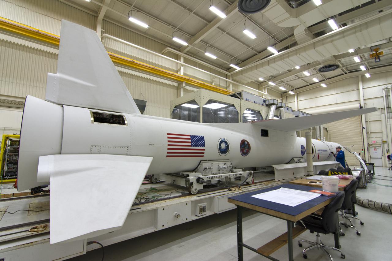The Northrop Grumman Pegasus XL vehicle is inside Building 1555 at Vandenberg Air Force Base in California, on Oct. 8, 2018. The payload fairing is installed around NASA's Ionospheric Connection Explorer (ICON). The Pegasus XL, attached to the company's L-1011 Stargazer aircraft, will launch from the Skid Strip at Cape Canaveral Air Force Station in Florida. Launch is scheduled for Oct. 26. ICON will study the frontier of space - the dynamic zone high in Earth's atmosphere where terrestrial weather from below meets space weather above. The explorer will help determine the physics of Earth's space environment and pave the way for mitigating its effects on our technology, communications systems and society.