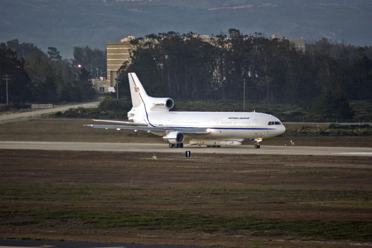 Northrop Grumman's L-1011 Stargazer is ready for takeoff Oct. 19, 2018, from the hot pad at Vandenberg Air Force Base in California. The company's Pegasus XL rocket, containing NASA's Ionospheric Connection Explorer (ICON), is attached beneath the aircraft. The Pegasus XL rocket will launch from the Skid Strip at Cape Canaveral Air Force Station in Florida. ICON will study the frontier of space - the dynamic zone high in Earth's atmosphere where terrestrial weather from below meets space weather above. The explorer will help determine the physics of Earth's space environment and pave the way for mitigating its effects on our technology and communications systems.