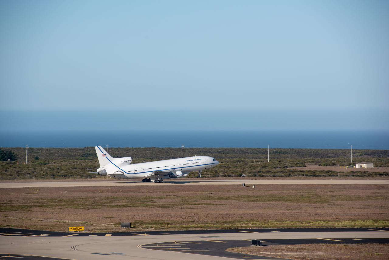 Northrop Grumman's L-1011 Stargazer takes off from Vandenberg Air Force Base in California on Oct. 1, 2019. The company's Pegasus XL rocket, containing NASA's Ionospheric Connection Explorer (ICON), is attached beneath the aircraft. The explorer is targeted to launch on Oct. 9, 2019, from Cape Canaveral Air Force Station in Florida. ICON will study the frontier of space - the dynamic zone high in Earth's atmosphere where terrestrial weather from below meets space weather above.