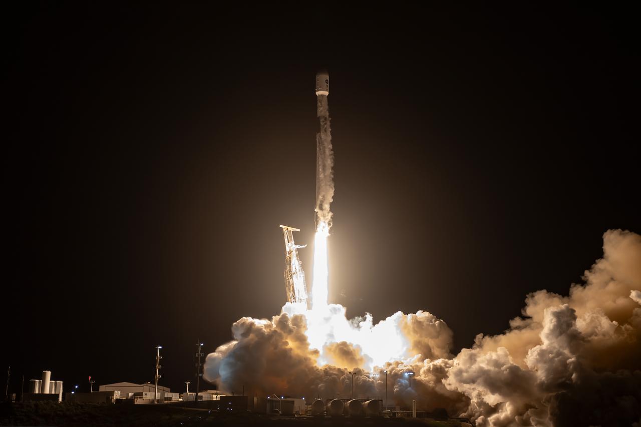 A SpaceX Falcon 9 rocket, carrying NASA’s SPHEREx (Spectro-Photometer for the History of the Universe, Epoch of Reionization and Ices Explorer) observatory and PUNCH (Polarimeter to Unify the Corona and Heliosphere) satellites, launches from Space Launch Complex 4 East at Vandenberg Space Force Base in California on Tuesday, March 11, 2025. SPHEREx will use its telescope to provide an all-sky spectral survey, creating a 3D map of the entire sky to help scientists investigate the origins of our universe. PUNCH will study origins of the Sun’s outflow of material, or the solar wind, capturing continuous 3D images of the Sun’s corona and the solar wind’s journey into the solar system.