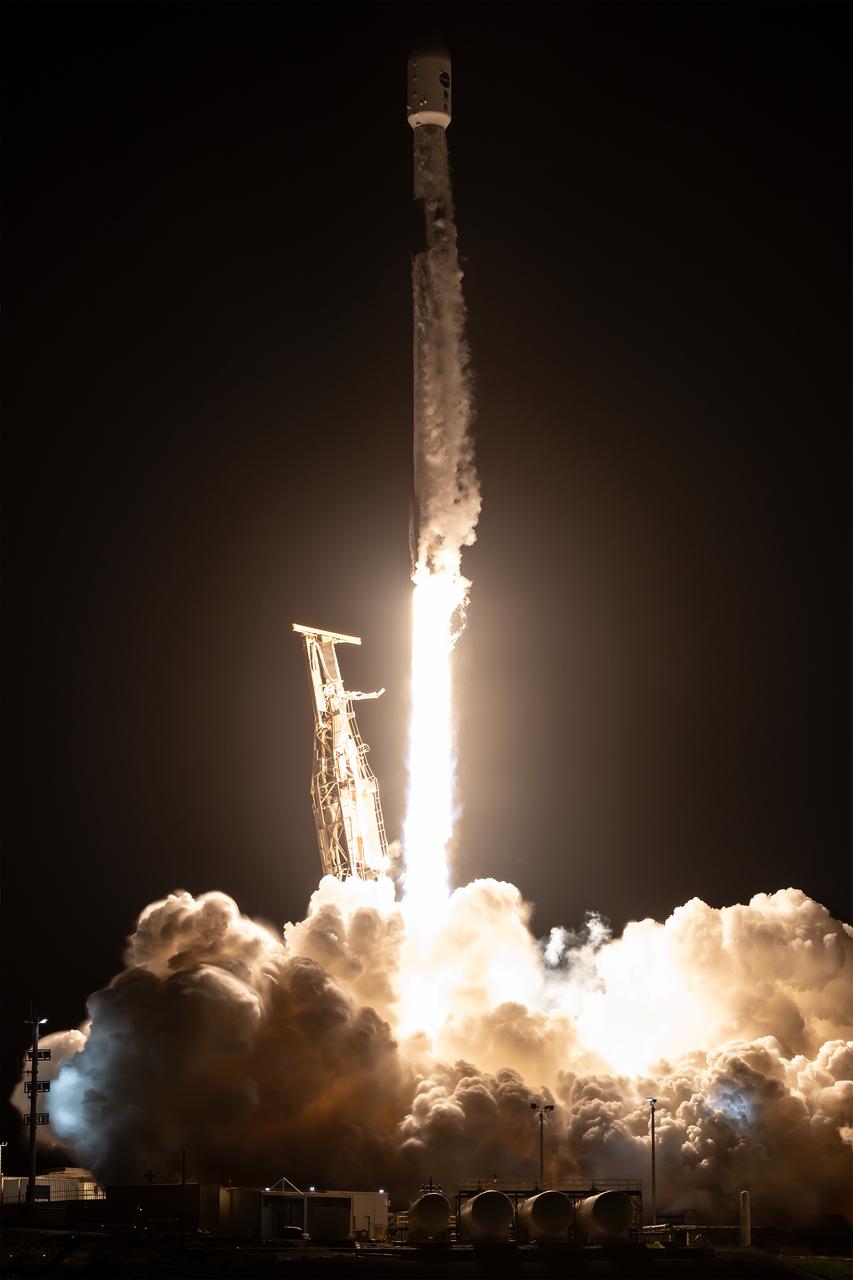 A SpaceX Falcon 9 rocket, carrying NASA’s SPHEREx (Spectro-Photometer for the History of the Universe, Epoch of Reionization and Ices Explorer) observatory and PUNCH (Polarimeter to Unify the Corona and Heliosphere) satellites, launches from Space Launch Complex 4 East at Vandenberg Space Force Base in California on Tuesday, March 11, 2025. SPHEREx will use its telescope to provide an all-sky spectral survey, creating a 3D map of the entire sky to help scientists investigate the origins of our universe. PUNCH will study origins of the Sun’s outflow of material, or the solar wind, capturing continuous 3D images of the Sun’s corona and the solar wind’s journey into the solar system.