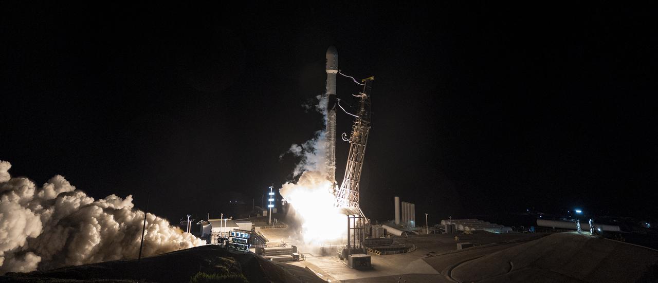 A SpaceX Falcon 9 rocket, carrying NASA’s SPHEREx (Spectro-Photometer for the History of the Universe, Epoch of Reionization and Ices Explorer) observatory and PUNCH (Polarimeter to Unify the Corona and Heliosphere) satellites, launches from Space Launch Complex 4 East at Vandenberg Space Force Base in California on Tuesday, March 11, 2025. SPHEREx will use its telescope to provide an all-sky spectral survey, creating a 3D map of the entire sky to help scientists investigate the origins of our universe. PUNCH will study origins of the Sun’s outflow of material, or the solar wind, capturing continuous 3D images of the Sun’s corona and the solar wind’s journey into the solar system.