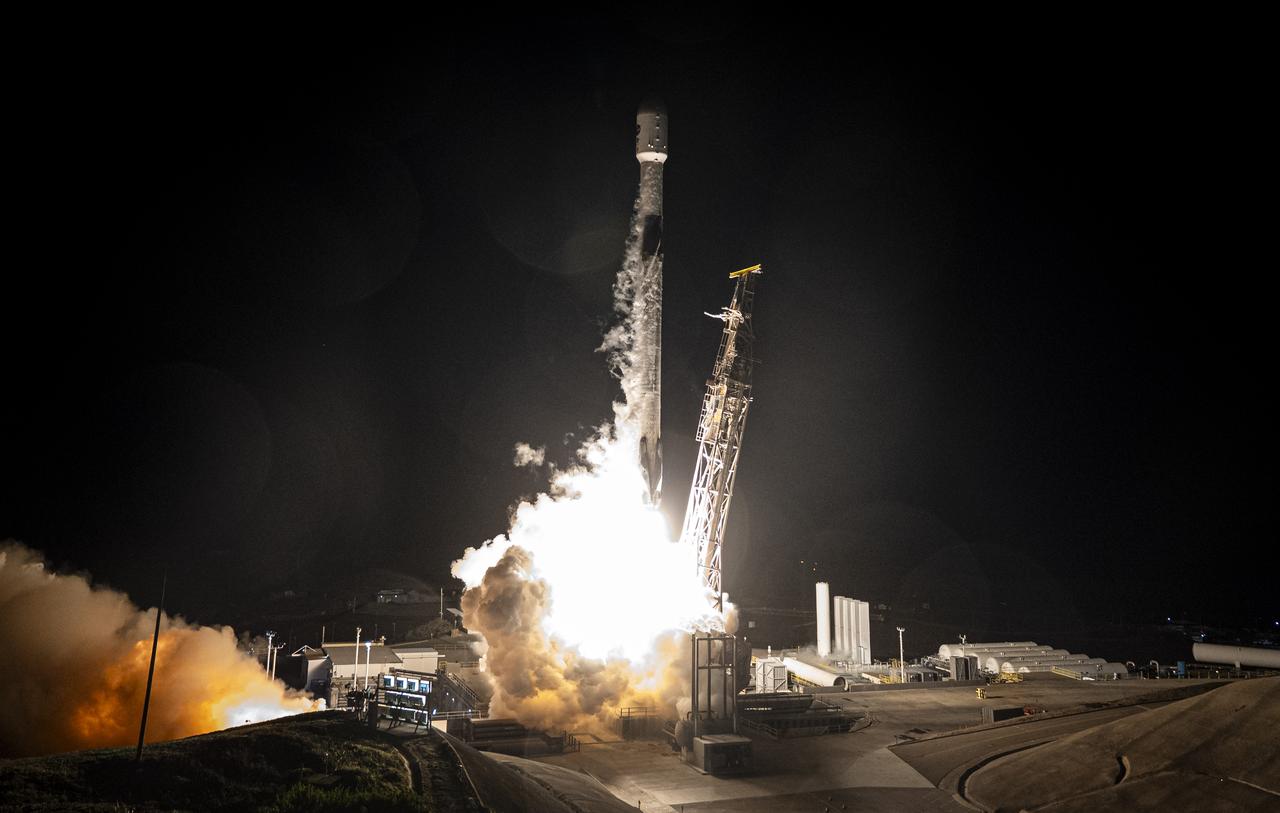 A SpaceX Falcon 9 rocket, carrying NASA’s SPHEREx (Spectro-Photometer for the History of the Universe, Epoch of Reionization and Ices Explorer) observatory and PUNCH (Polarimeter to Unify the Corona and Heliosphere) satellites, launches from Space Launch Complex 4 East at Vandenberg Space Force Base in California on Tuesday, March 11, 2025. SPHEREx will use its telescope to provide an all-sky spectral survey, creating a 3D map of the entire sky to help scientists investigate the origins of our universe. PUNCH will study origins of the Sun’s outflow of material, or the solar wind, capturing continuous 3D images of the Sun’s corona and the solar wind’s journey into the solar system.
