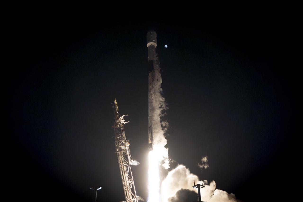 A SpaceX Falcon 9 rocket, carrying NASA’s SPHEREx (Spectro-Photometer for the History of the Universe, Epoch of Reionization and Ices Explorer) observatory and PUNCH (Polarimeter to Unify the Corona and Heliosphere) satellites, launches from Space Launch Complex 4 East at Vandenberg Space Force Base in California on Tuesday, March 11, 2025. SPHEREx will use its telescope to provide an all-sky spectral survey, creating a 3D map of the entire sky to help scientists investigate the origins of our universe. PUNCH will study origins of the Sun’s outflow of material, or the solar wind, capturing continuous 3D images of the Sun’s corona and the solar wind’s journey into the solar system.