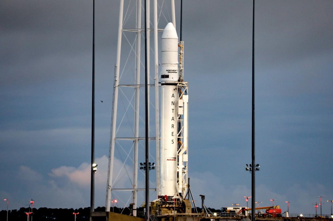 A Northrop Grumman Antares rocket carrying a Cygnus resupply spacecraft is seen at sunrise on the Mid-Atlantic Regional Spaceport’s Pad-0A, Aug. 7, 2021, at NASA's Wallops Flight Facility in Virginia. Northrop Grumman’s 16th contracted cargo resupply mission with NASA to the International Space Station will deliver nearly 8,200 pounds of science and research, crew supplies and vehicle hardware to the orbital laboratory and its crew. Northrop Grumman named the NG CRS-16 Cygnus spacecraft after NASA astronaut Ellison Onizuka,  in honor of his prominence as the first Asian American astronaut. Onizuka was hired in 1978 in the first class of diverse astronauts, and his first spaceflight was aboard space shuttle Discovery in January 1985 for STS-51-C. He lost his life aboard the space shuttle Challenger in 1986. Launch is scheduled for 5:56 p.m. EDT, Tuesday, Aug. 10, 2021.  Photo Credit: NASA/Terry Zaperach