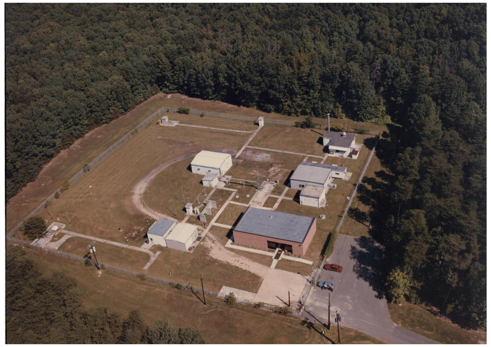 Aerial photograph from 1984 buildings at Area 400, a portion of the campus of NASA's Goddard Space Flight Center in Greenbelt, Md.
